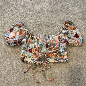 SHEIN Multicolor Floral Puff Sleeve Crop Top